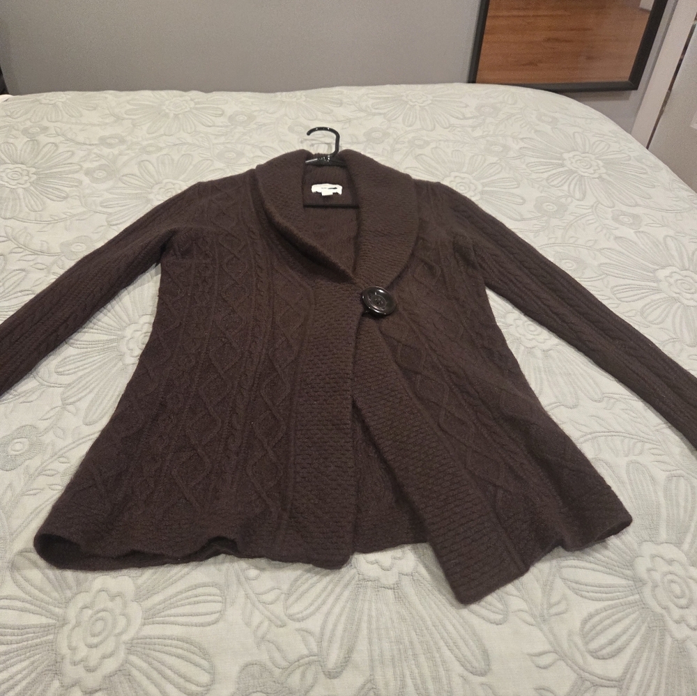 100% Cashmere  Charter Club Women's Brown Cable Knit Sweater Cardigan Sz Smal